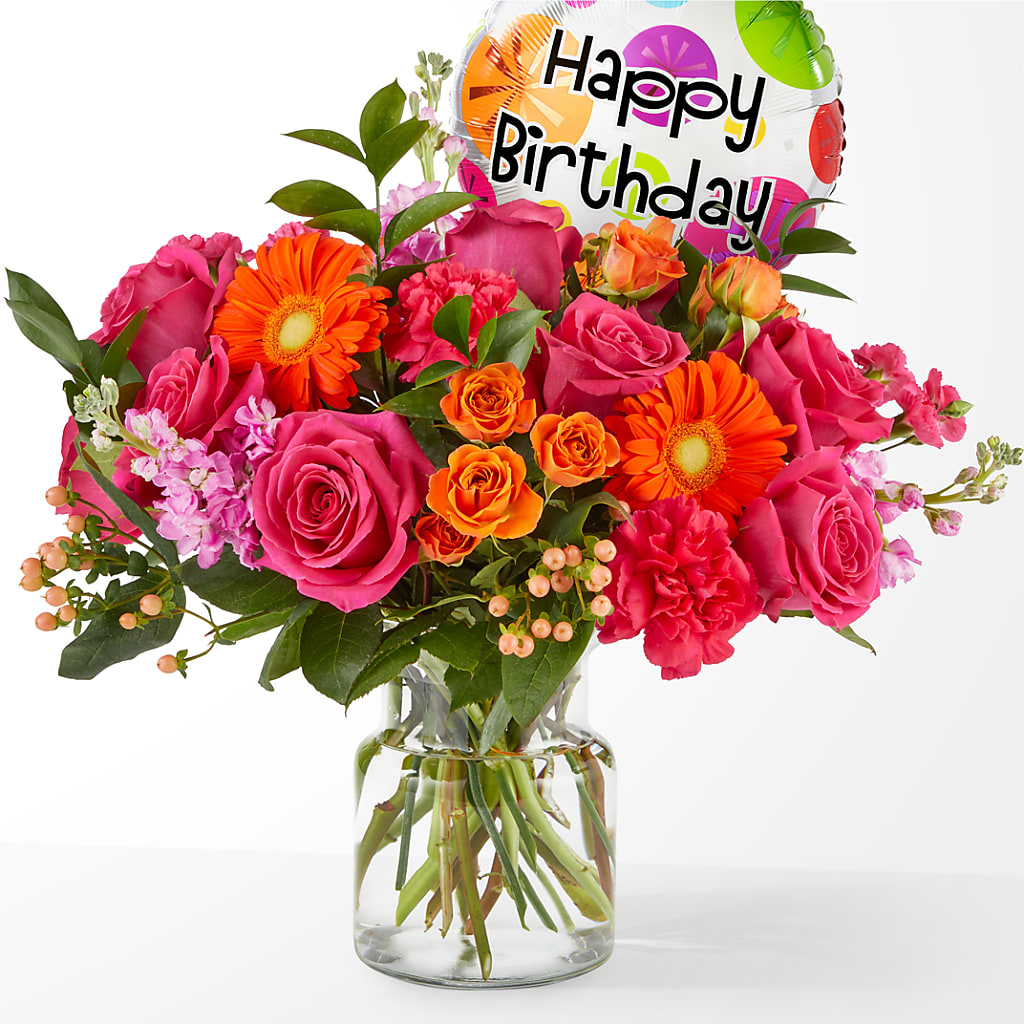 Fiesta Bouquet with Birthday Balloon – Flowersforyou.com, Tontitown AR