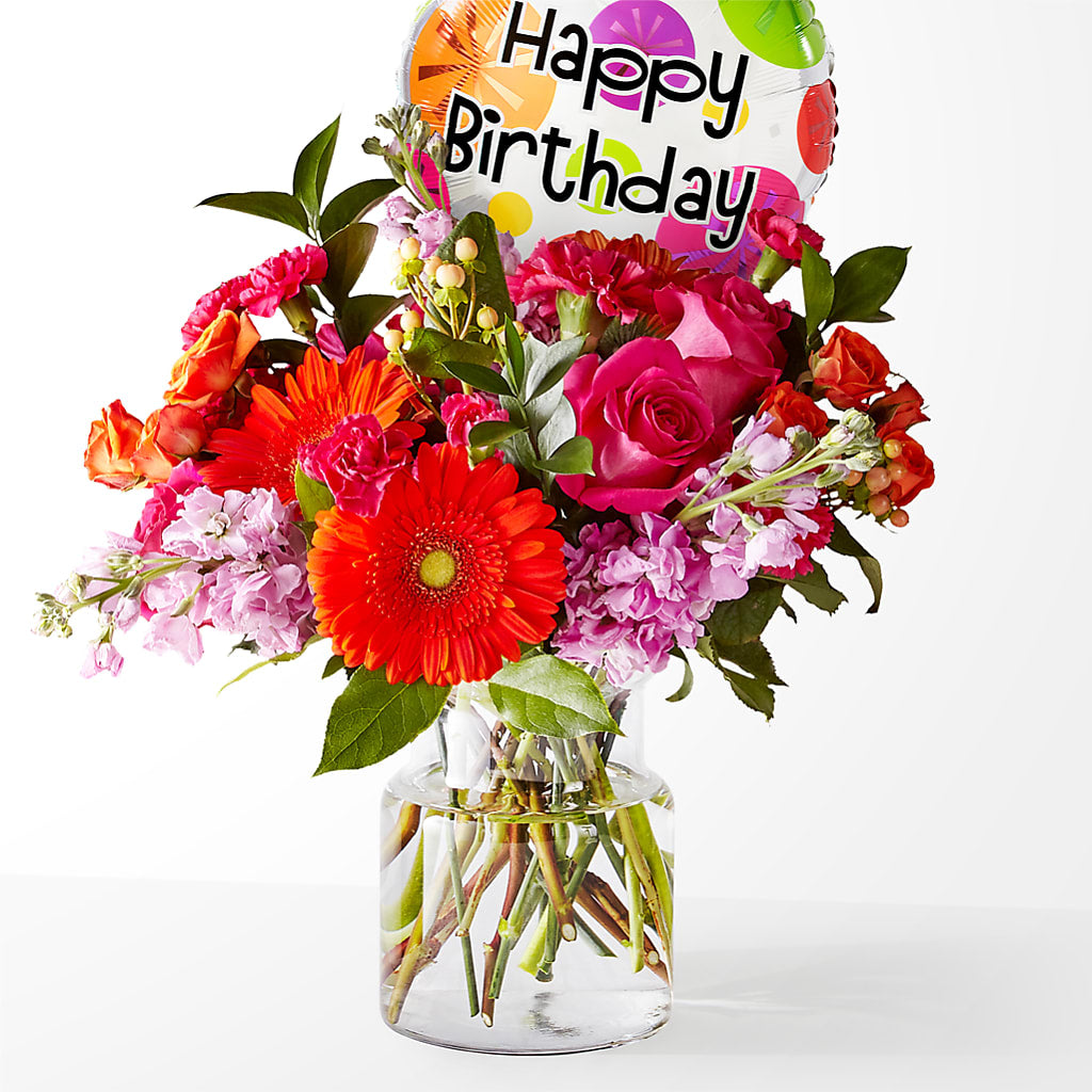 Fiesta Bouquet with Birthday Balloon – Flowersforyou.com, Tontitown AR