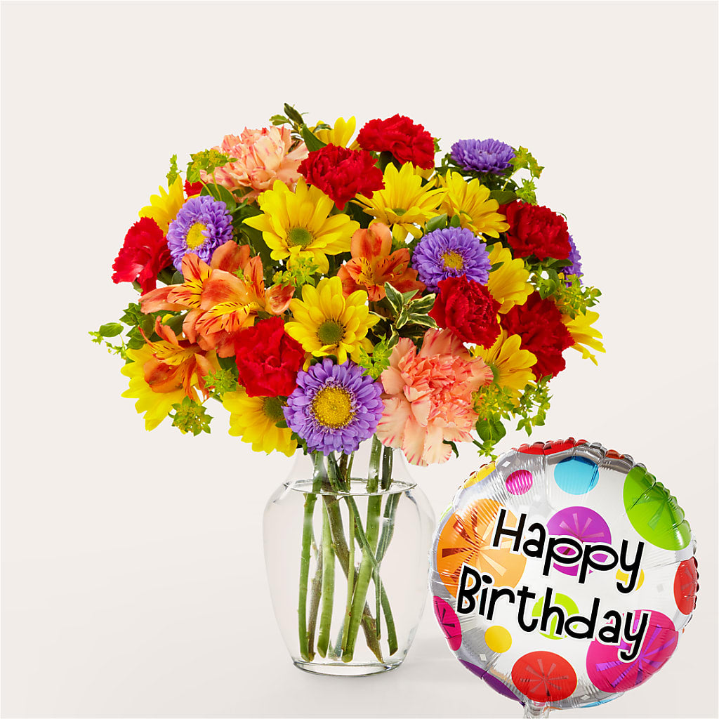 Kaleidoscope Bouquet with Birthday Balloon – Flowersforyou.com, Tontitown AR